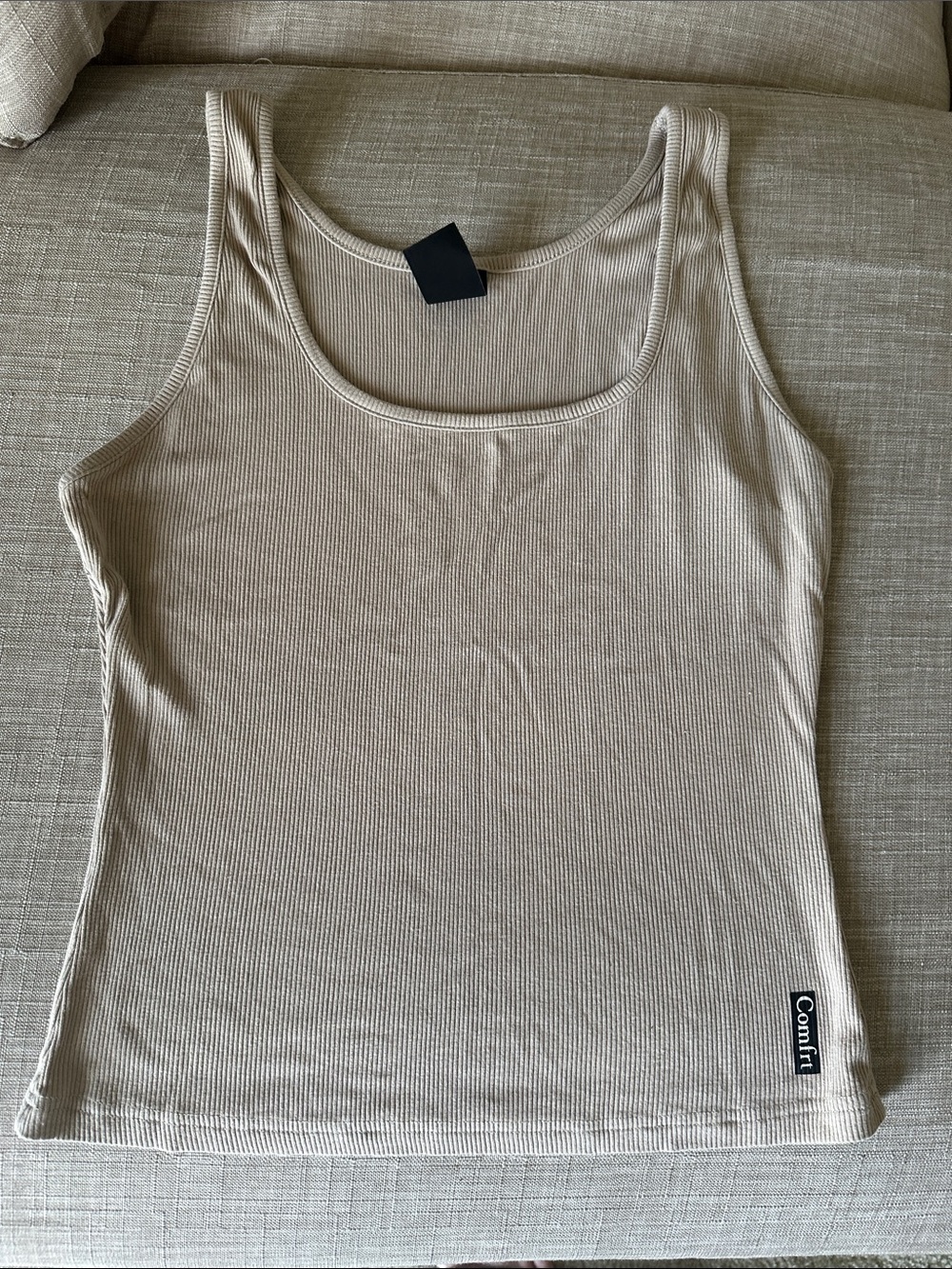 Comfrt Ribbed Contour Waist Length Tank Top in Desert - Women's Scoop Neck